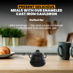 Cauldron Cast Iron | Enameled Coating Oven Pot With Lid| Durable Stock Pot for Dips, Sauces, Guacamole & More | Perfect for Professional and Domestic Use | Single Serving | Mini |