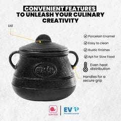 Cauldron Cast Iron | Enameled Coating Oven Pot With Lid| Durable Stock Pot for Dips, Sauces, Guacamole & More | Perfect for Professional and Domestic Use | Single Serving | Mini |