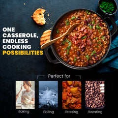 Enameled Cast Iron Casserole | Perfect for Indoor and Outdoor Use | 4QT/3.9L