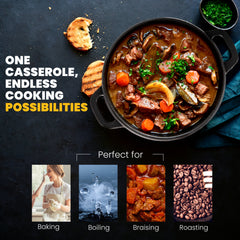 Enameled Cast Iron Casserole | Perfect for Indoor and Outdoor Use | 5.81QT/5.5L