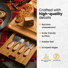 Bamboo Cheese Board Set With Cutlery Set