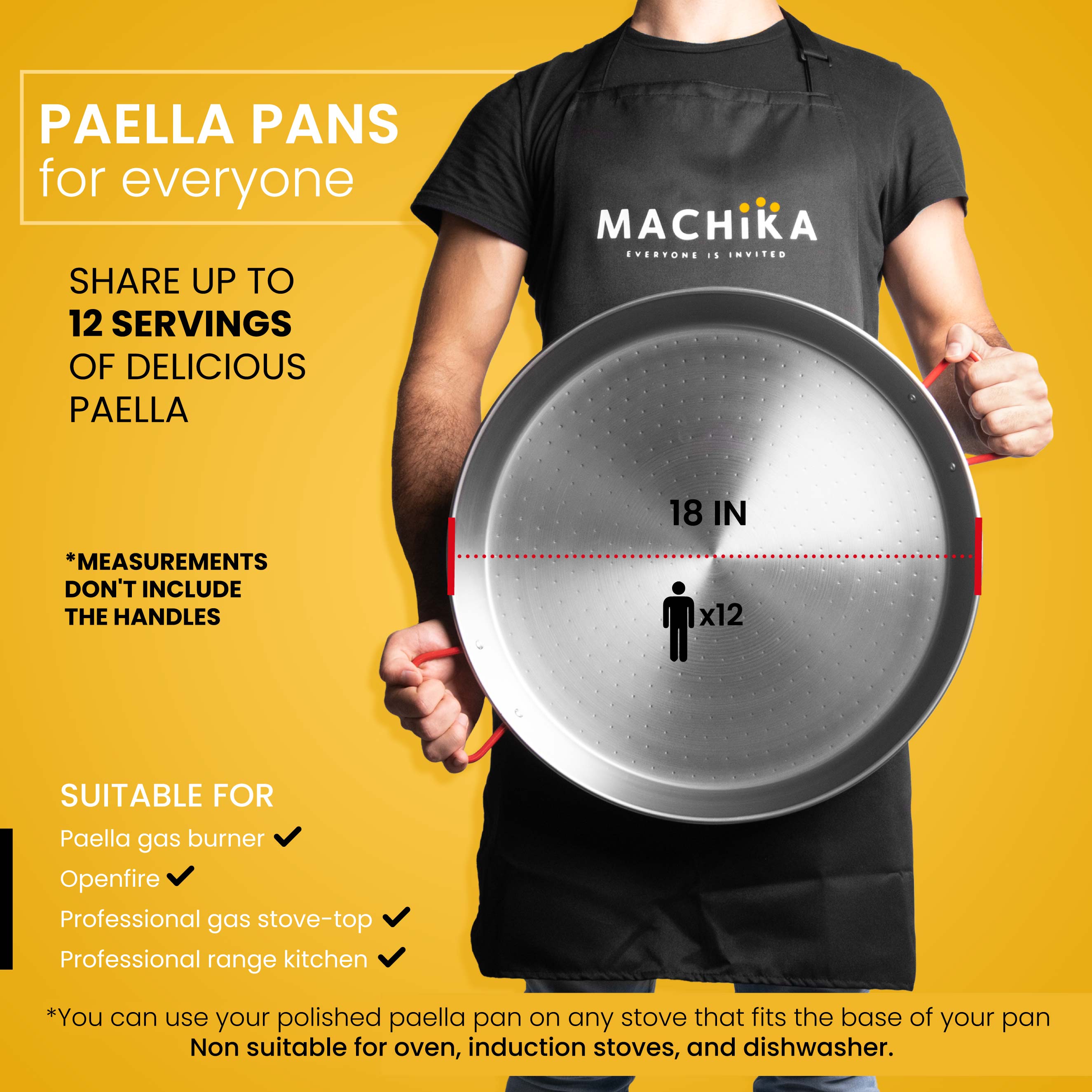 18 In Polished Steel Paella Pan | 46 cm | 12 Servings