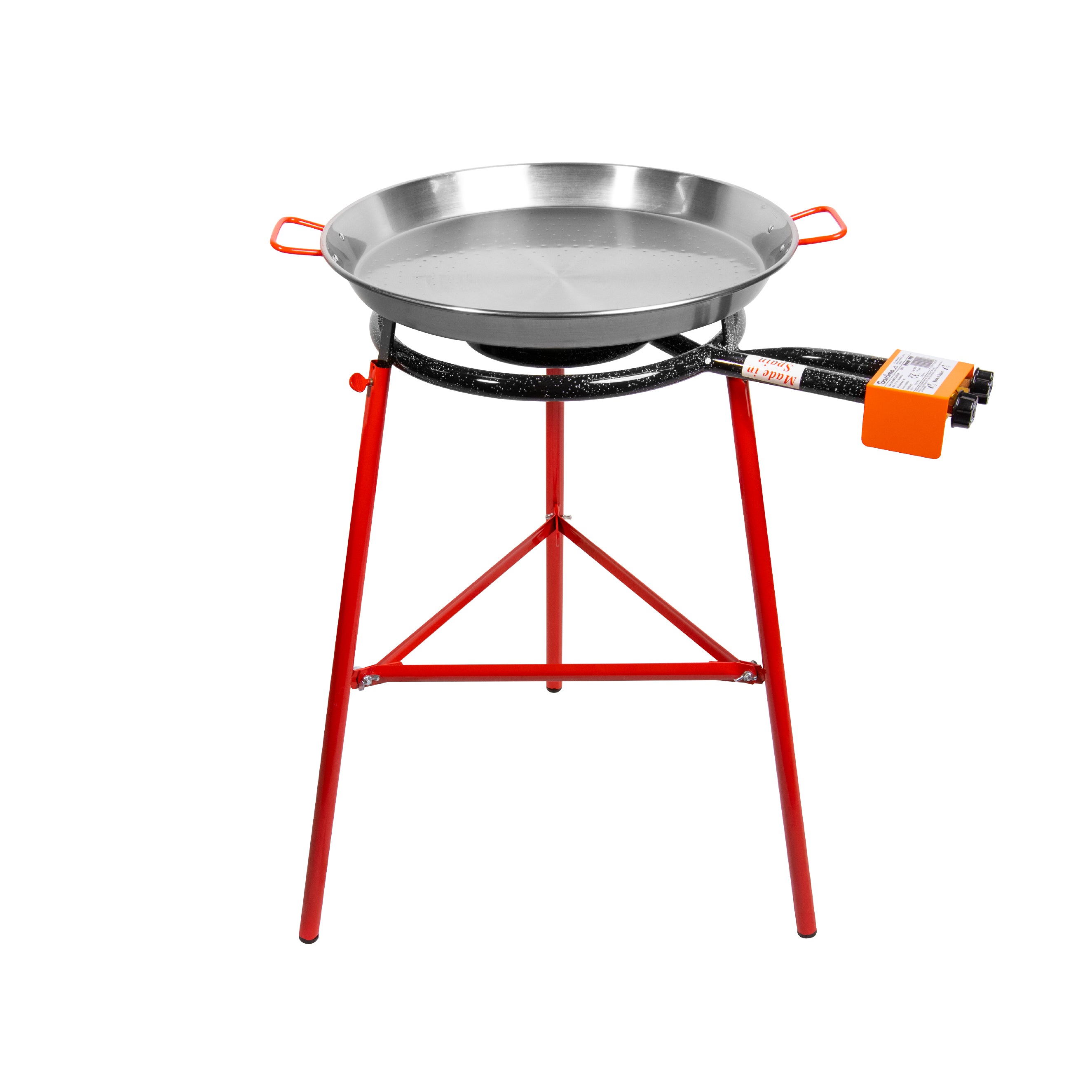 MachikaTabarca Paella Pan Set with Burner, 22 Inch Carbon Steel Outdoor Pan and Reinforced Legs Imported from Spain (14 Servings)