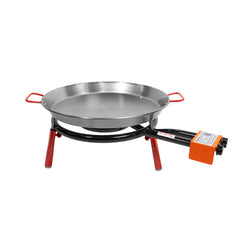 Paella Kit with 18-inch Carbon Steel Pan | 8-16 in Double Ring Paella Burner and Stand Set (10 in) | Perfect for Gastronomic Events, Caterings, Camping | 12 Servings