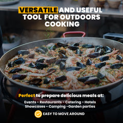 MachikaTabarca Paella Pan Set with Burner, 22 Inch Carbon Steel Outdoor Pan and Reinforced Legs Imported from Spain (14 Servings)