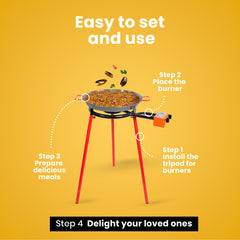 Machika Mediterraneo Paella Pan Set with 6-14 Inch Burner, 17 Inch Carbon Steel Outdoor Pan and Legs Imported from Spain (10 Servings)