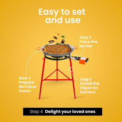 MachikaTabarca Paella Pan Set with Burner, 22 Inch Carbon Steel Outdoor Pan and Reinforced Legs Imported from Spain (14 Servings)