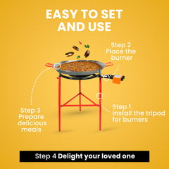 Machika Garcima Mirador Paella Pan Set with Burner, 24 Inch Carbon Steel Outdoor Pan, and Reinforced Legs Imported from Spain (18 Servings)