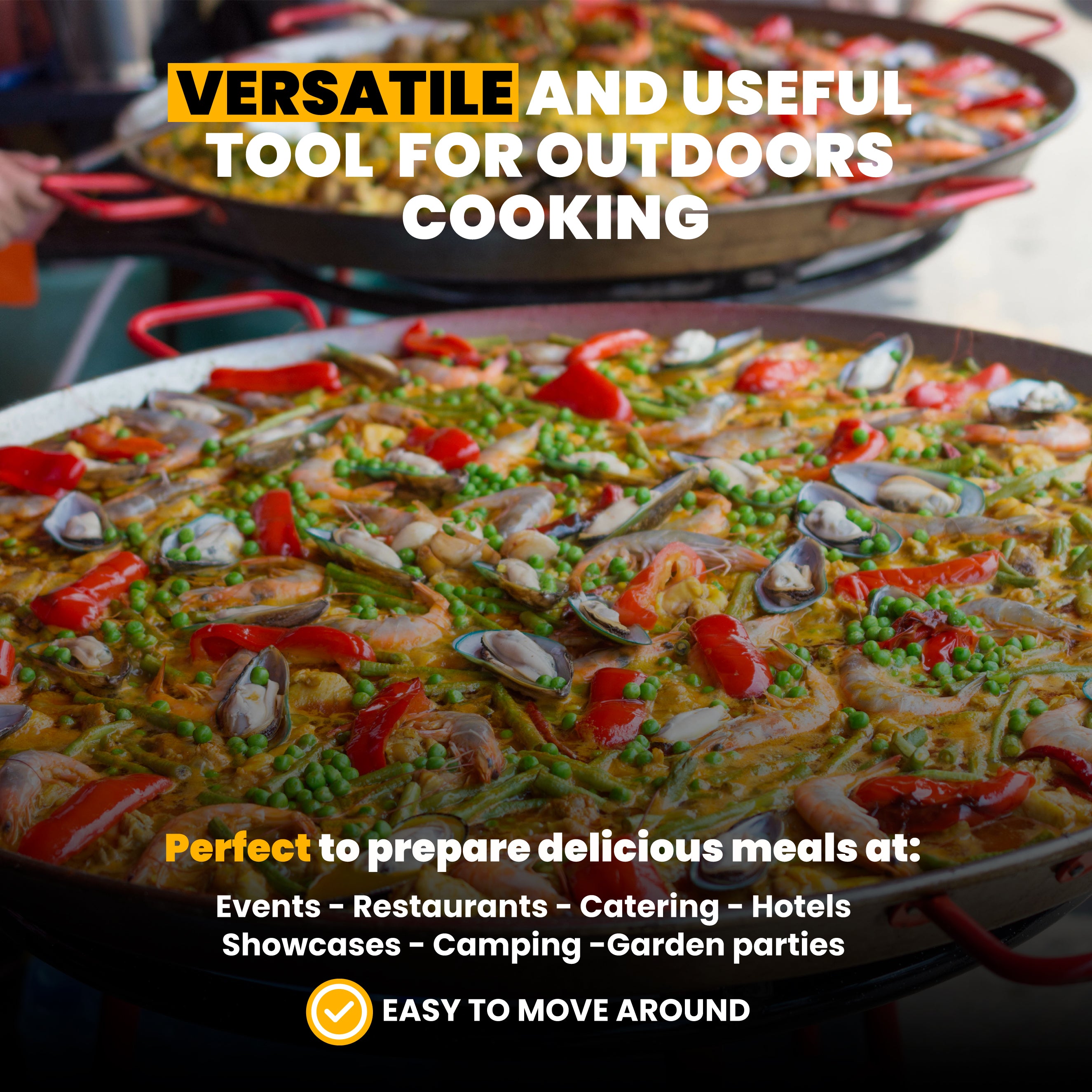 Machika Ibiza Paella Pan Set with Burner, 28 Inch Carbon Steel Outdoor Pan and Legs Imported from Spain (24 Servings)