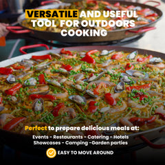 Machika Ibiza Paella Pan Set with Burner, 28 Inch Carbon Steel Outdoor Pan and Legs Imported from Spain (24 Servings)