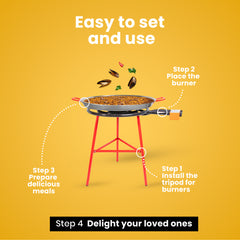 Machika Ibiza Paella Pan Set with Burner, 28 Inch Carbon Steel Outdoor Pan and Legs Imported from Spain (24 Servings)