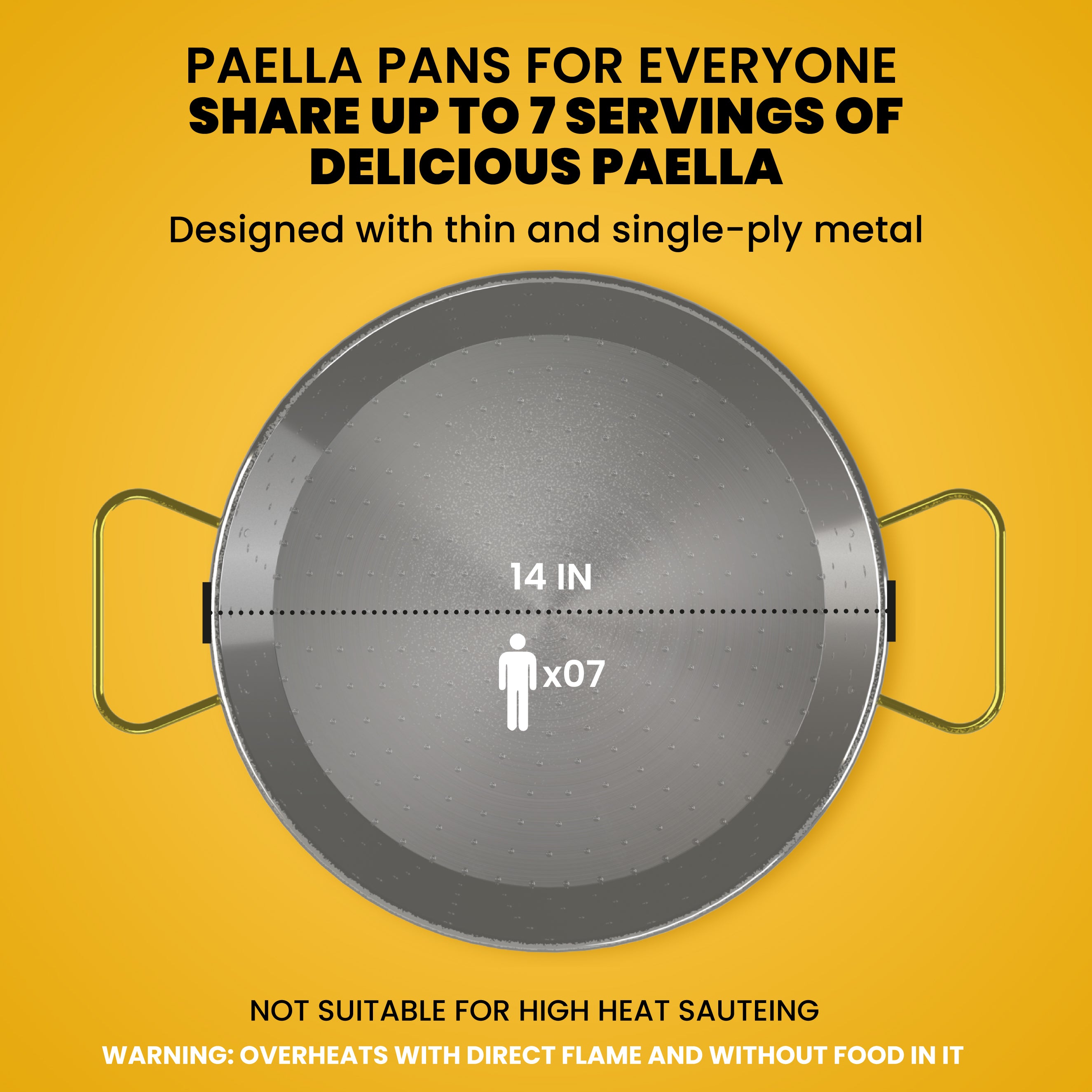 14 in Stainless Steel Paella Pan | 36 cm | 7 servings