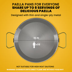 15 in Stainless Steel Paella Pan | 38 cm | 8 servings