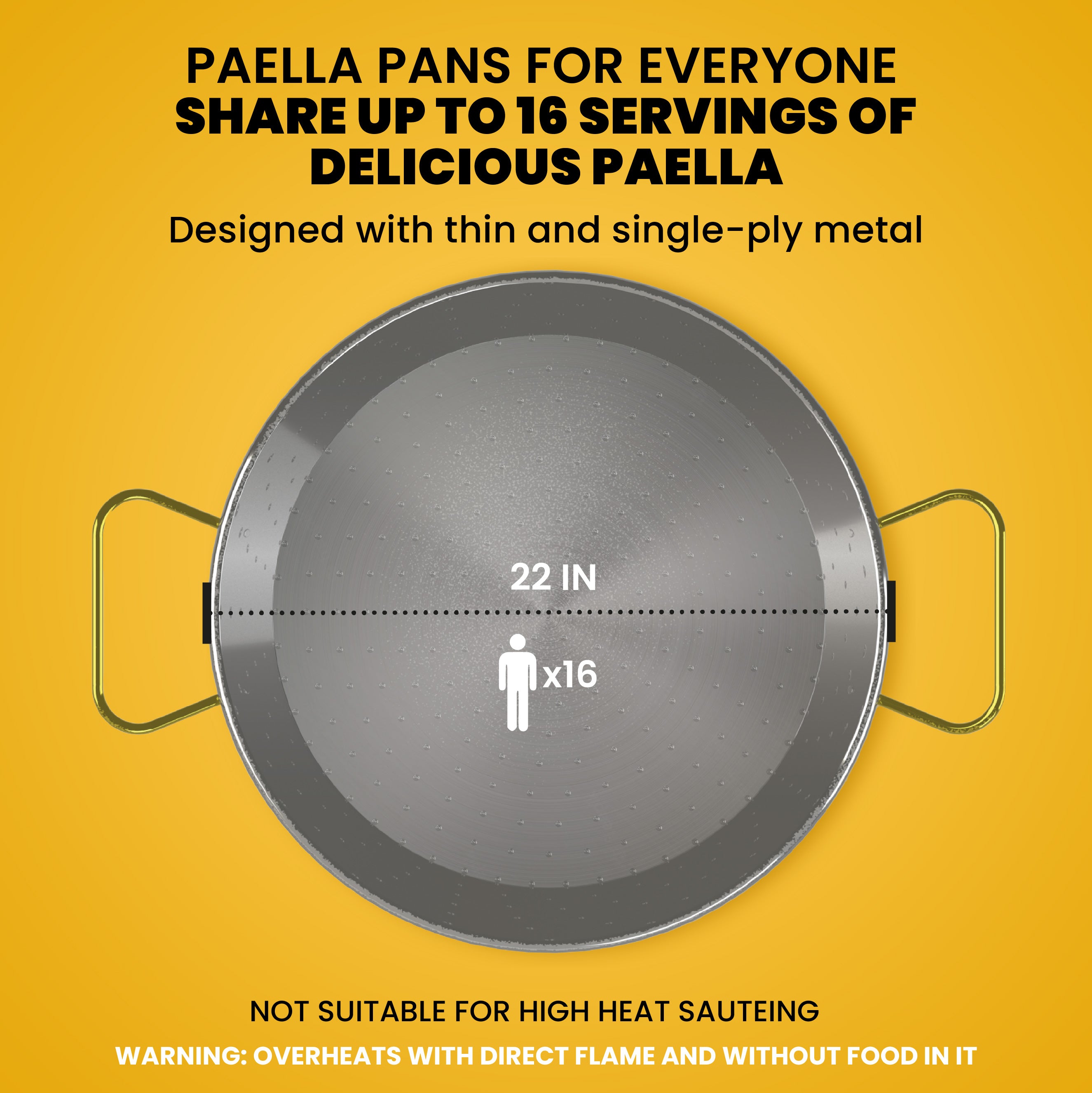22 in Stainless Steel Paella Pan | 55cm | 16 servings