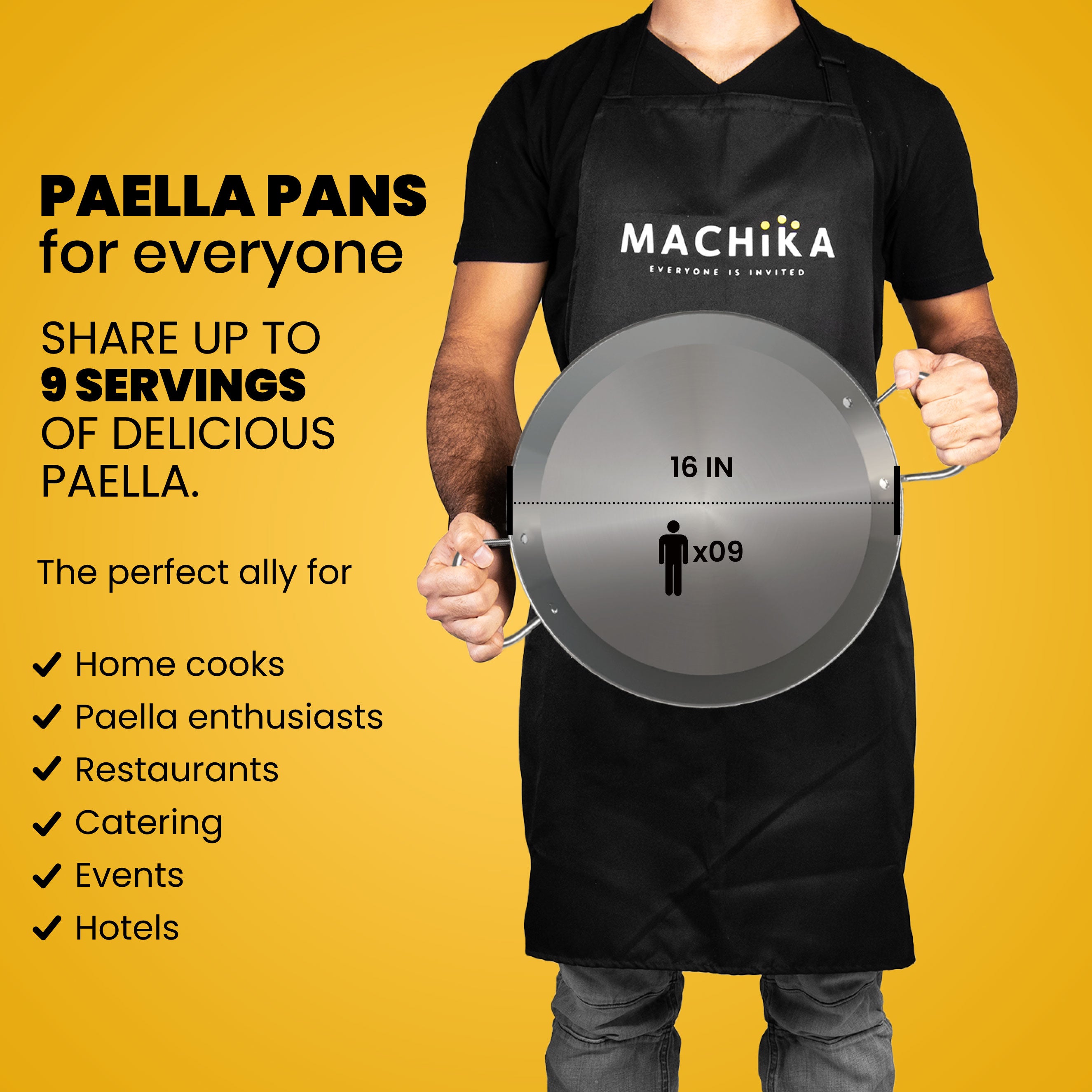 16 in Stainless Steel Paella Pan | 40 cm | 9 servings