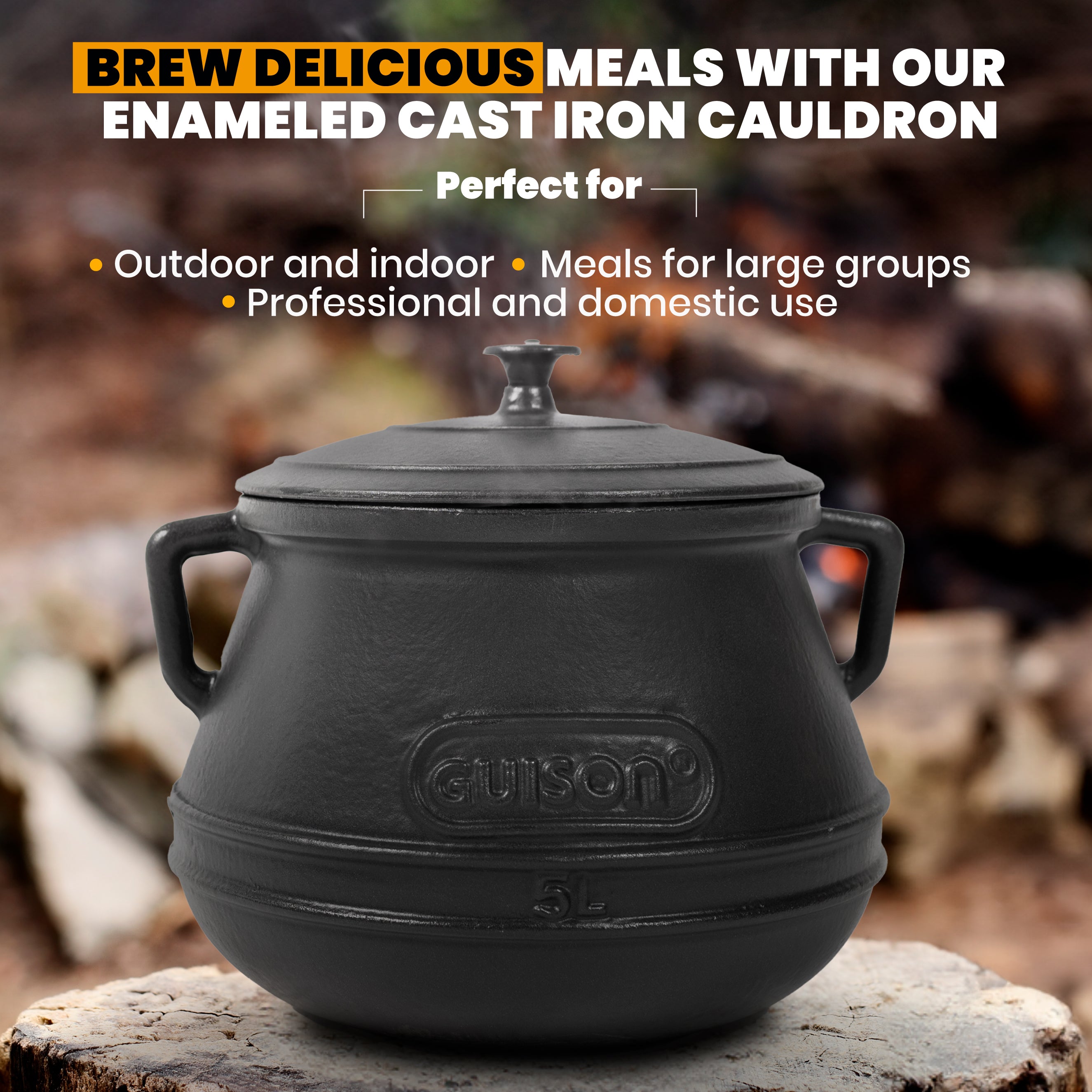 Cauldron Cast Iron | Oven Pot With Lid| Stock Pot for Stews, Beans, Soups | Perfect for Professional and Domestic Use | 20 Servings | 5.8QT/5L
