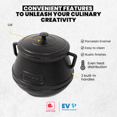 Cauldron Cast Iron | Oven Pot With Lid| Stock Pot for Stews, Beans, Soups | Perfect for Professional and Domestic Use | 20 Servings | 5.8QT/5L