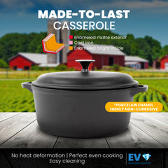 Enameled Cast Iron Casserole | Perfect for Indoor and Outdoor Use | 3QT/2.5L |