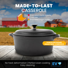 Enameled Cast Iron Casserole | Perfect for Indoor and Outdoor Use | 4QT/3.9L