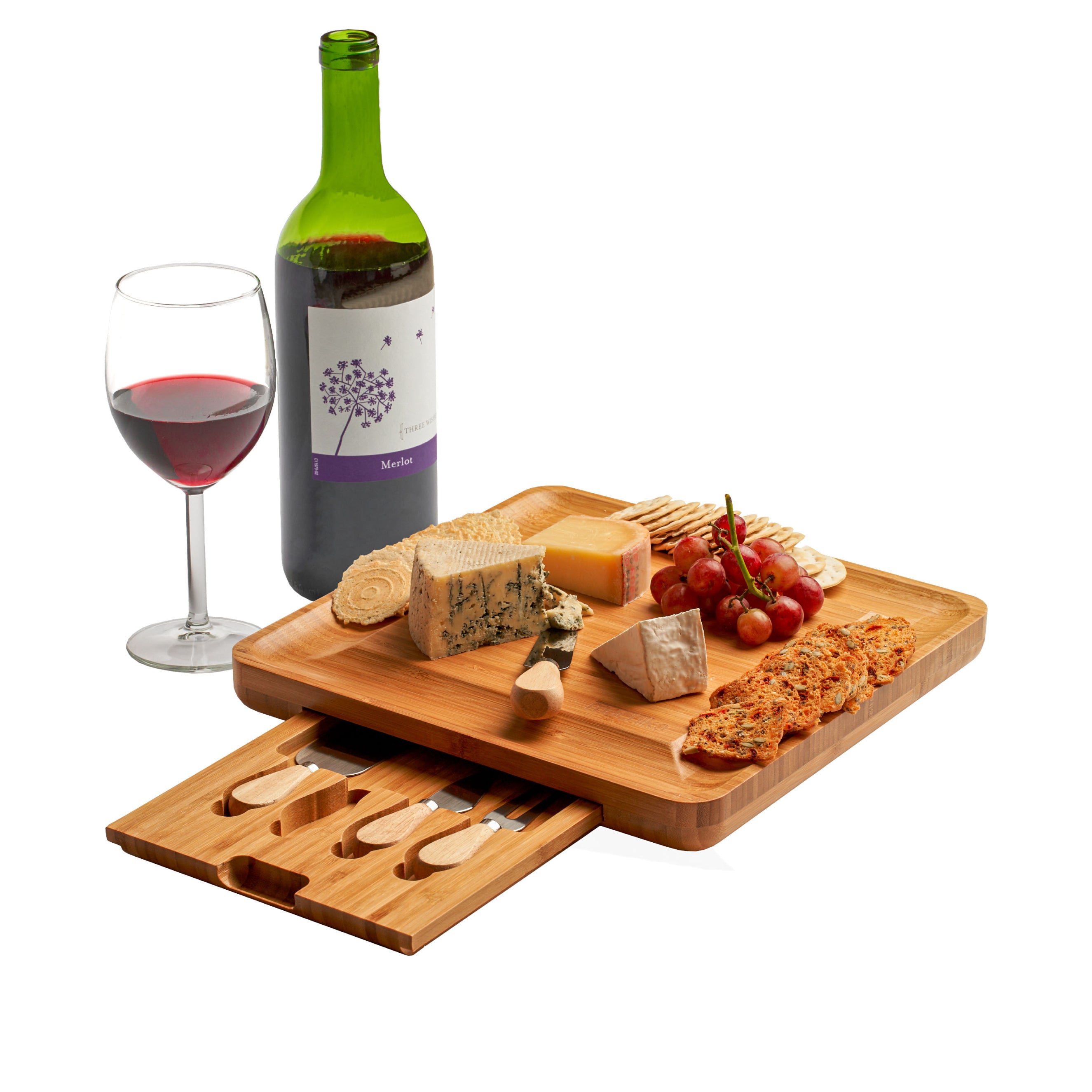 Bamboo Cheese Board Set With Cutlery Set