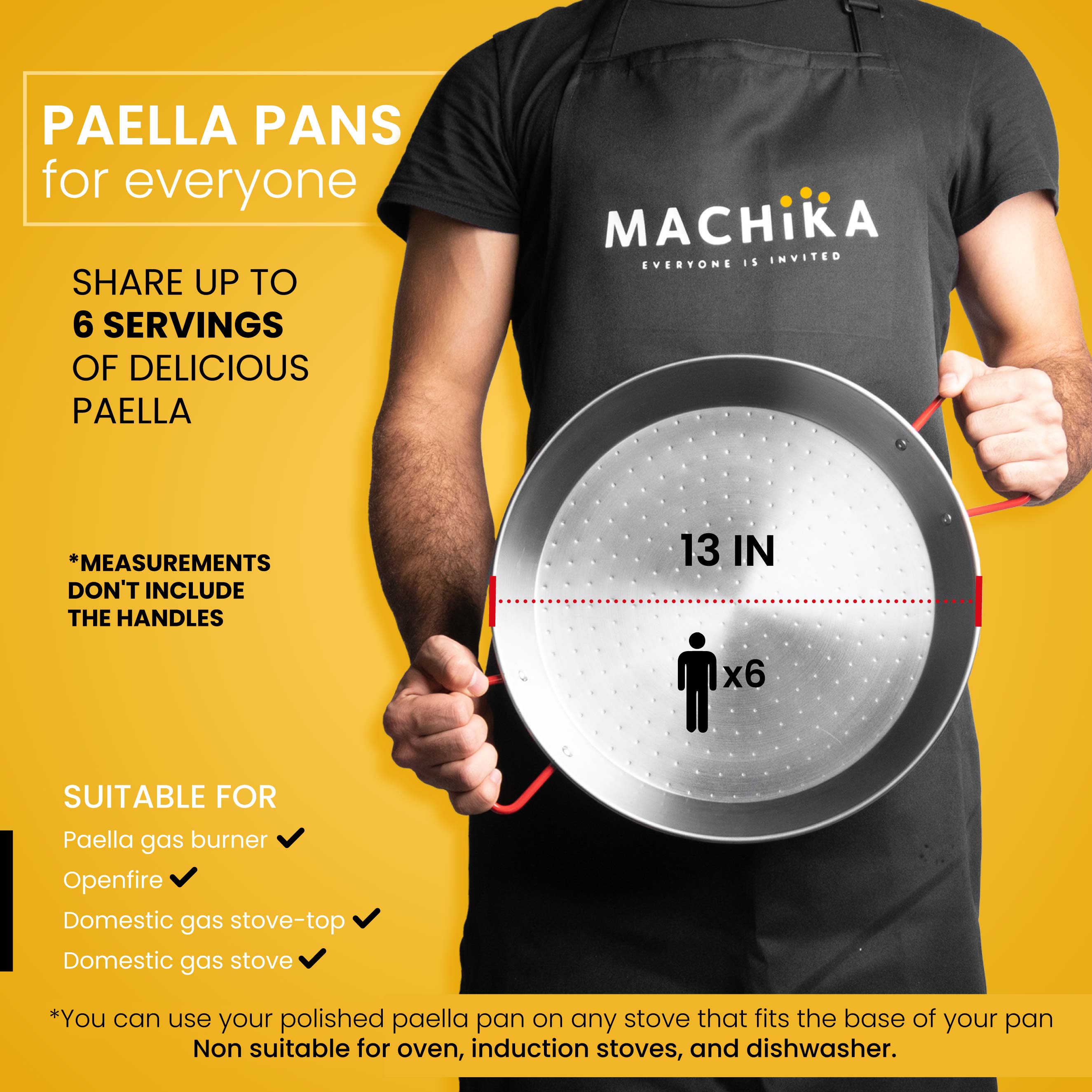 13 In Polished Steel Paella Pan | 34 cm | 6 Servings