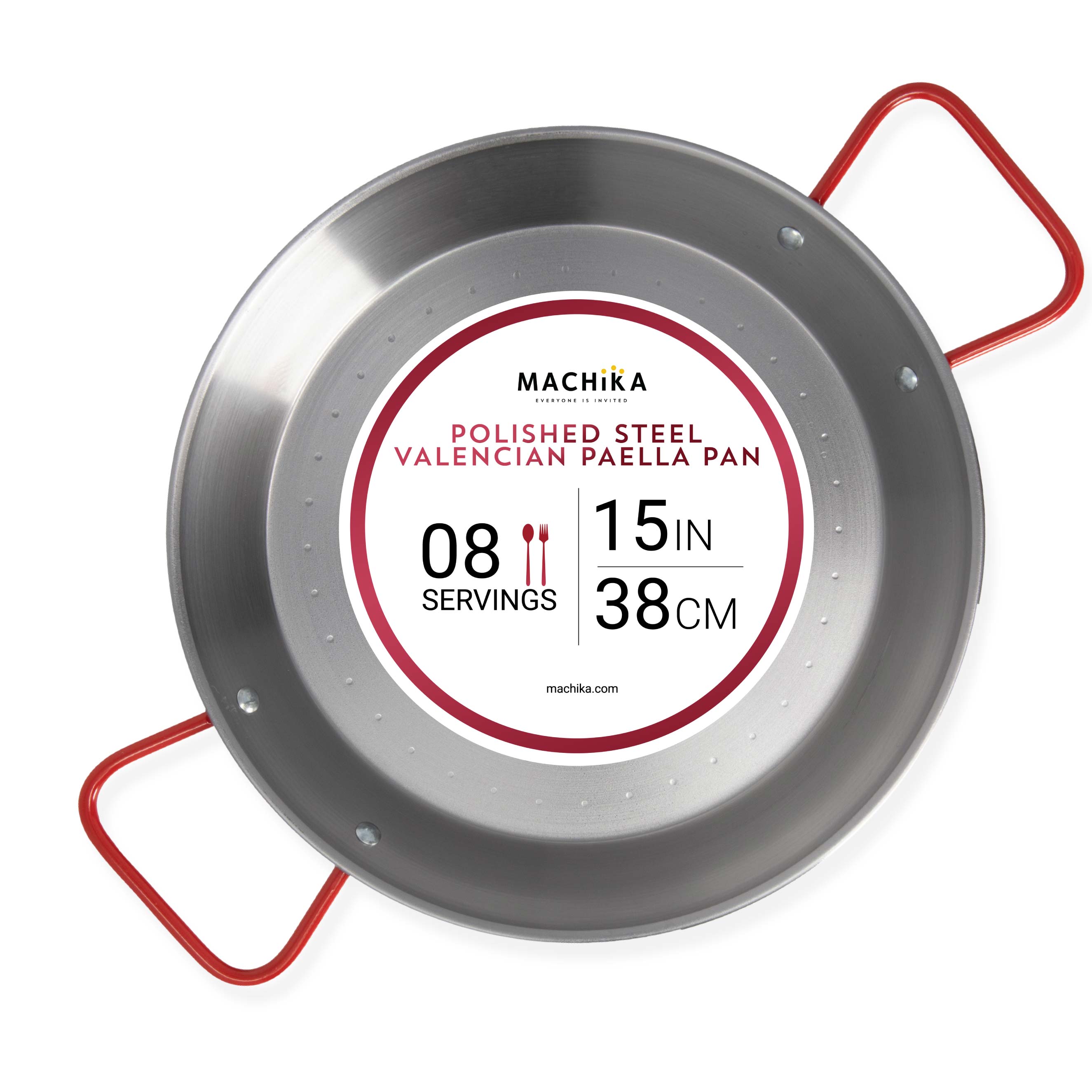 Machika Polished Steel Paella Pan for 8 Servings (15 inch