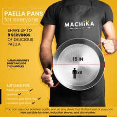 15 In Polished Steel Paella Pan | 38 cm | 8 Servings