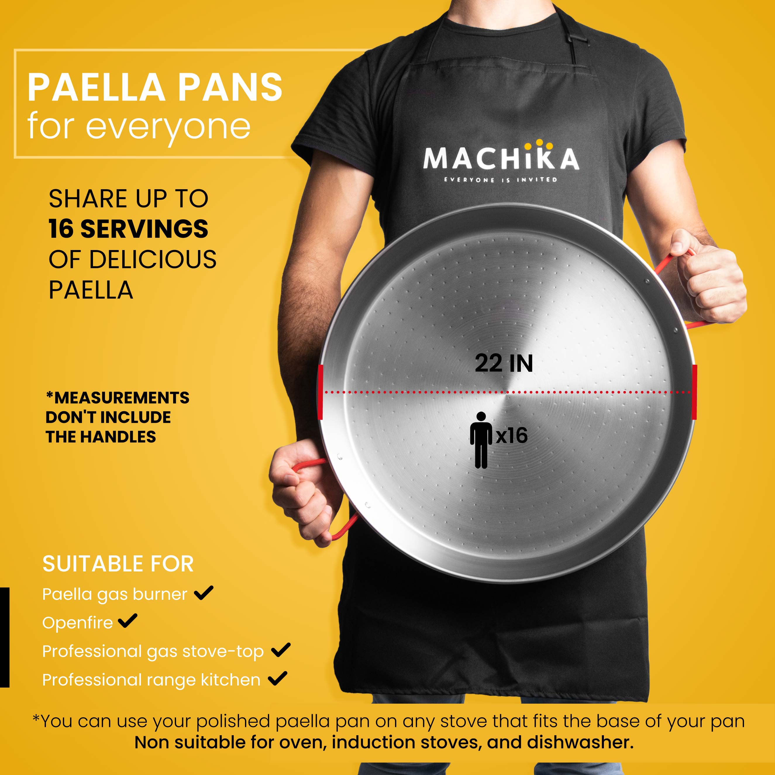 22 In Polished Steel Paella Pan | 55 cm | 16 Servings