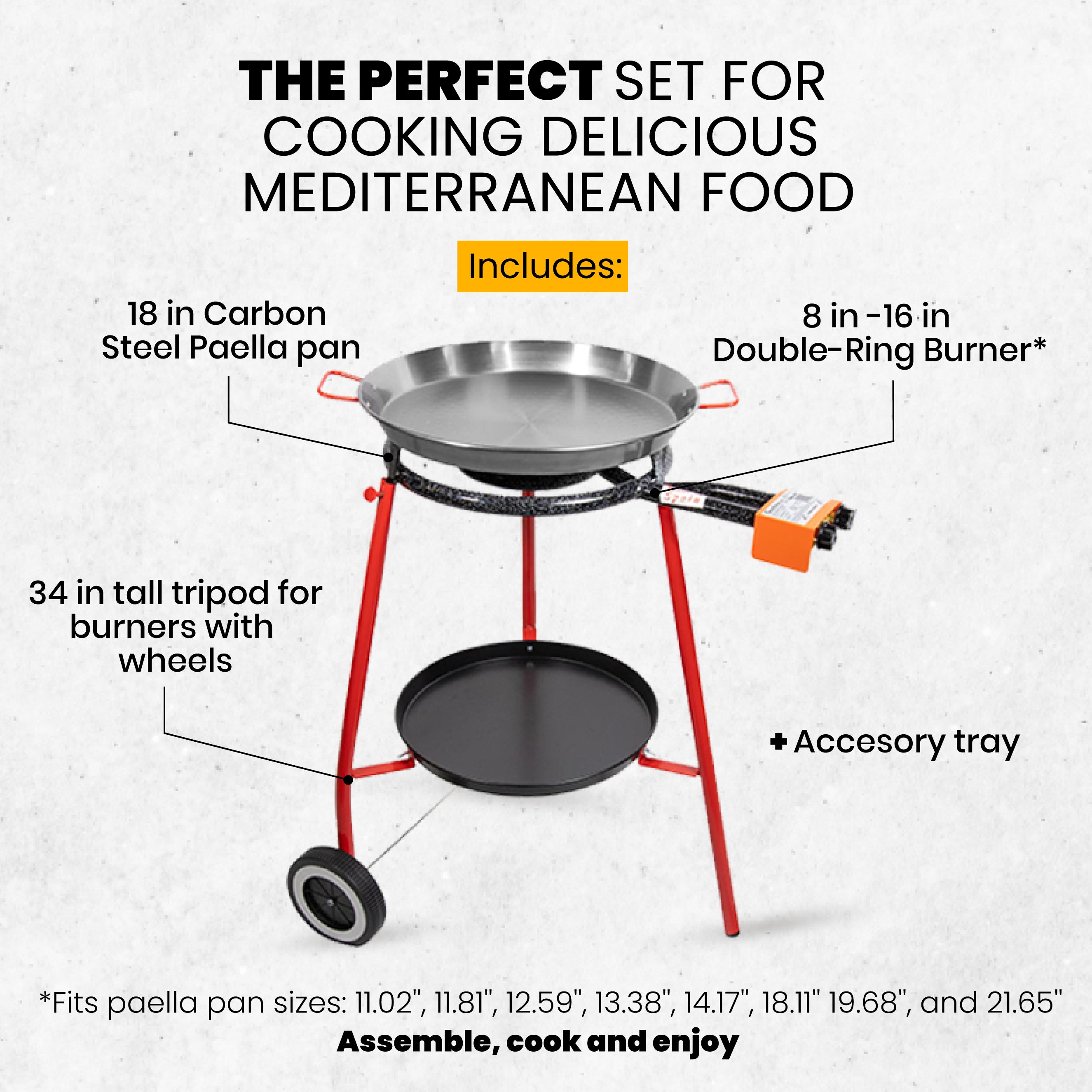 8 in 16 in Double Ring Paella Burner and Stand Set (34 in)