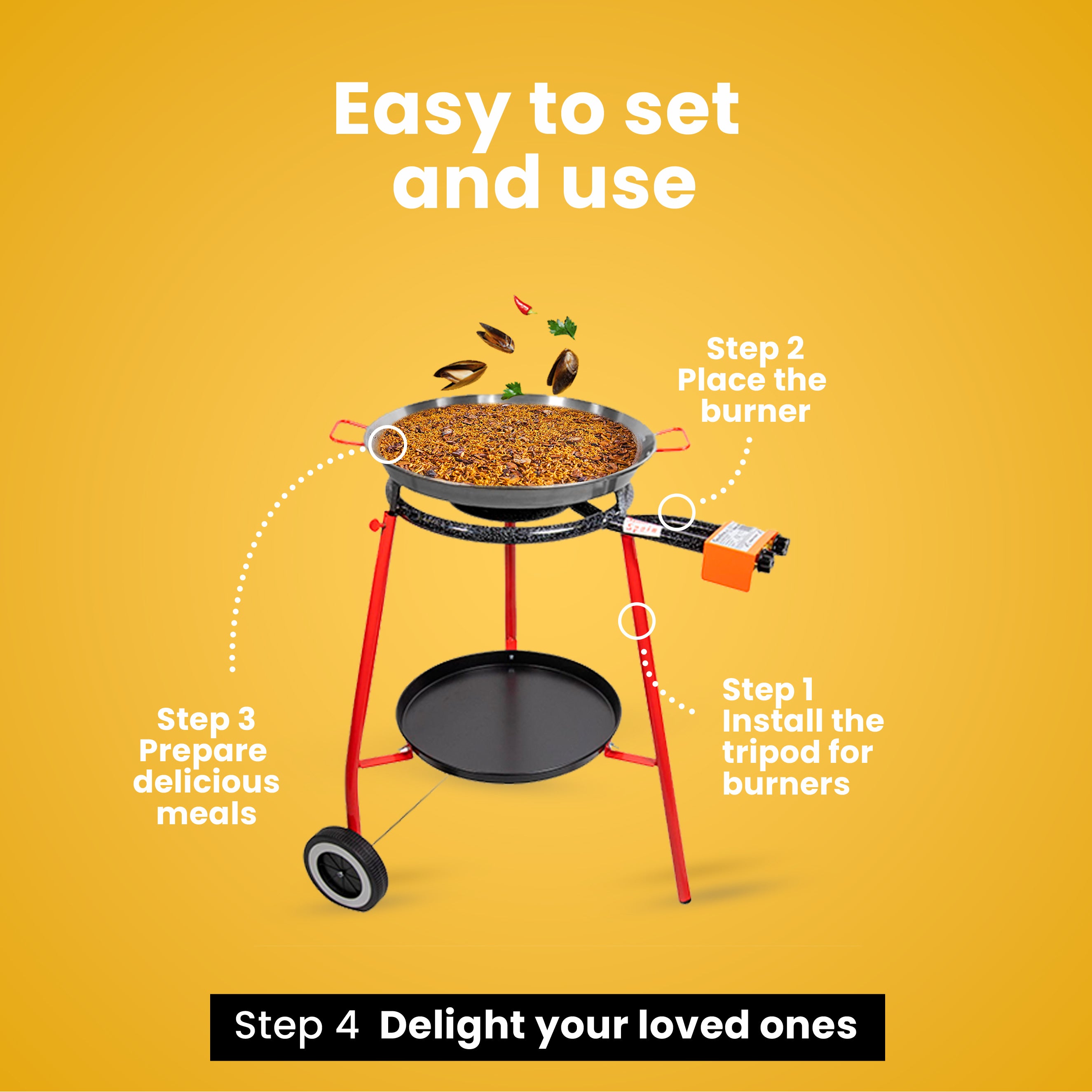 8 in 16 in Double Ring Paella Burner and Stand Set (34 in)