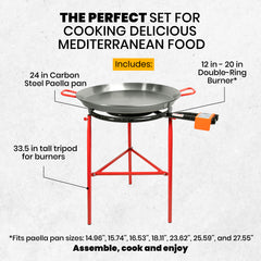 Machika Garcima Mirador Paella Pan Set with Burner, 24 Inch Carbon Steel Outdoor Pan, and Reinforced Legs Imported from Spain (18 Servings)